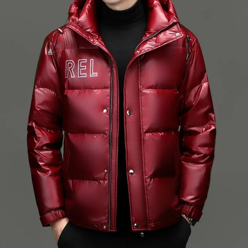 YEAE Designer Clothes Men Luxury Bright Short Hooded Down Jacket Duck Male Padding 2024 Winter Padded Jacket Men's Cold Coat