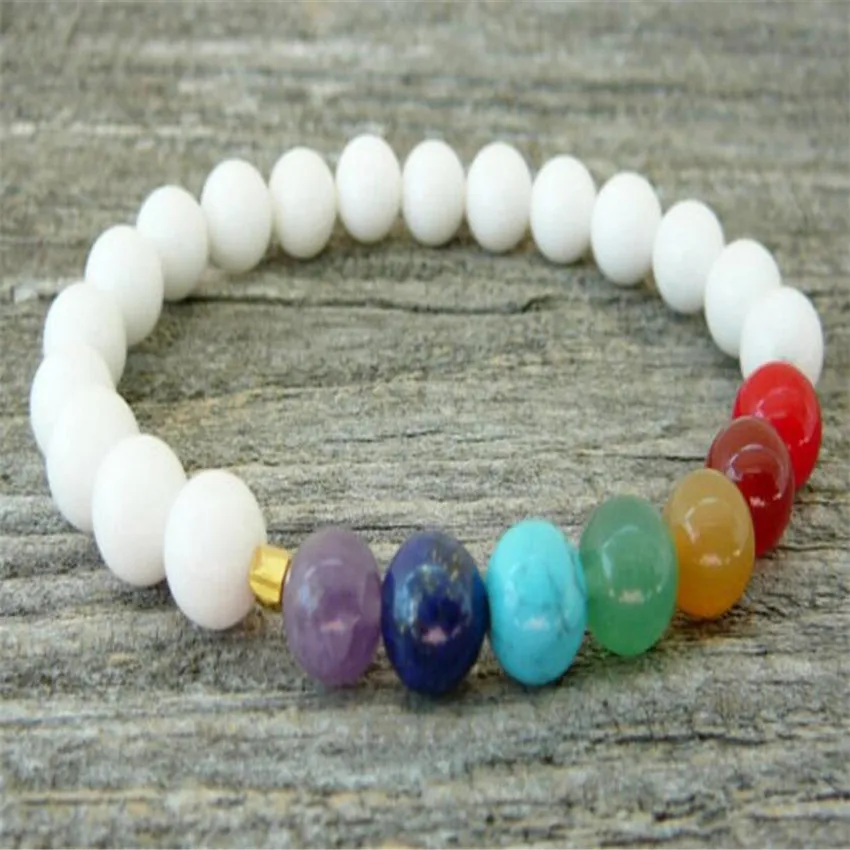 8mm 7 Chakras Tridacna Gemstone Mala Bracelet 7.5 inchES Unisex Wrap Women Adjustable Jewelry Lovers Eco-Friendly Charm Beaded