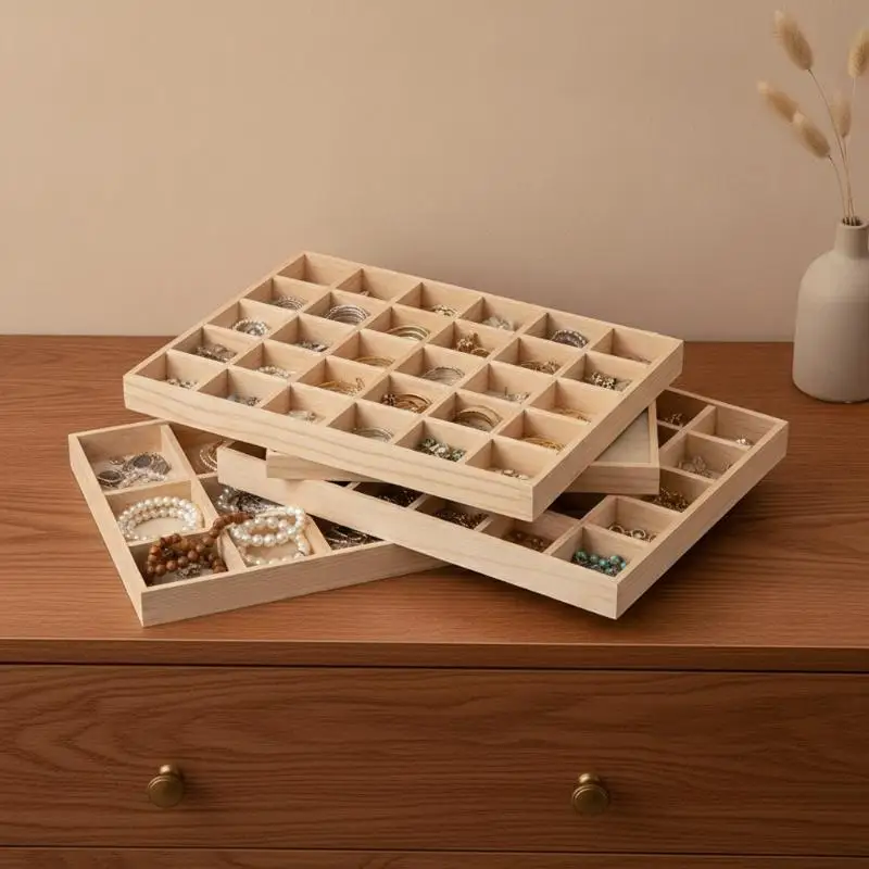 1Pcs Wooden Stackable Exquisite Jewelry Display Holder Portable Ring Earrings Necklace Organizer