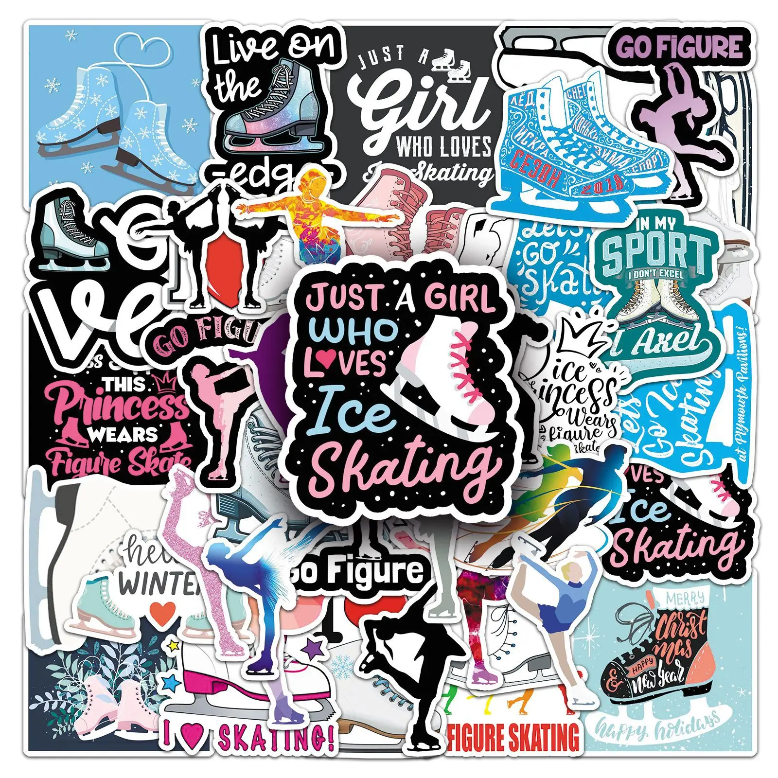 50 Pcs Ice Skating Creative Minimalist Sports Themed Cartoon Personality Stickers For Phone Case Bicycle Wardrobe Waterproof
