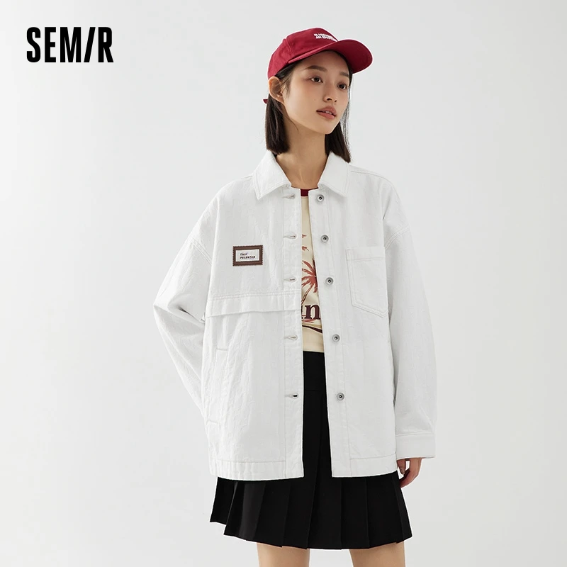 Semir Denim Jacket Women Mid-Length Lapel Fashion Autumn Loose Pure Cotton Jacquard Minority Jacket