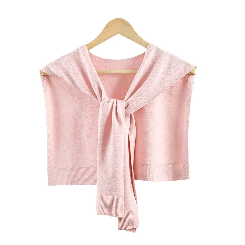 Korean Knitted Shawl Air-conditioned Room Female Blouse Shoulders Fake Collar Cape Knotted Scarf Solid Color Neck Guard Scarve