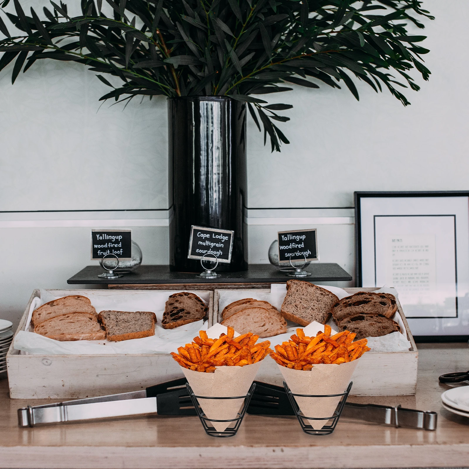 2pcs French Fries Stand Metal Snack Basket Appetizer Serving Rack Chips Holder Display Stand For Restaurant Home Party Hotel