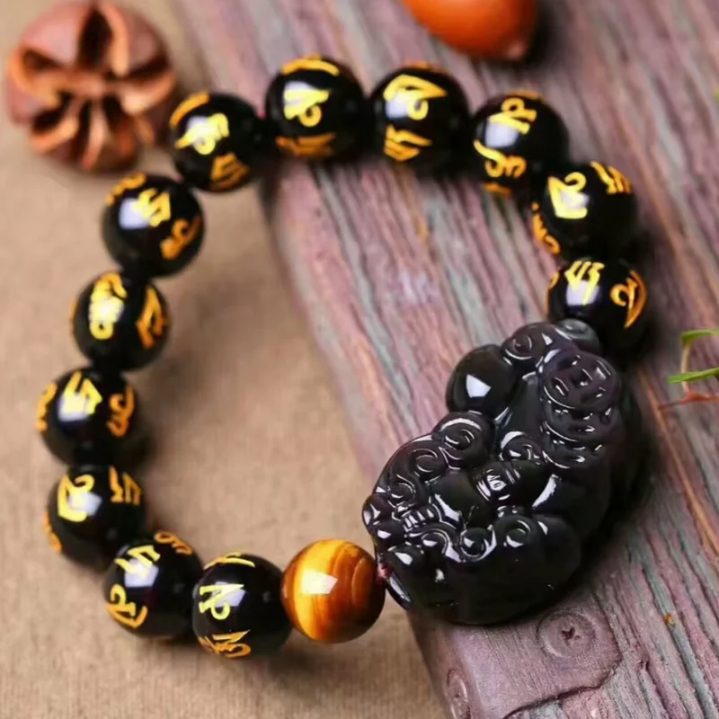 Original Black Obsidian Bracelet For Men Women Natural Real Beads Stone Tiger Eye Buddha Wrist Bangle Good Luck Wealth Feng Shui