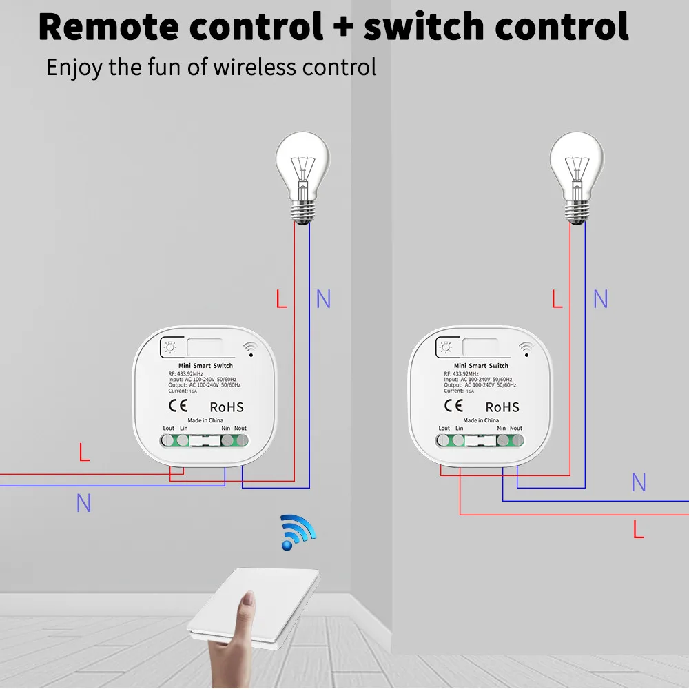 Wireless Remote Control  No Battery RF433Mhz Self-Powered Waterproof Light Switch 16A AC 85V-240V 60HZ/50HZ