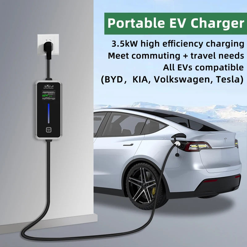 ROMADA 16A 3.5KW EV Portable Charger Type2 EVSE Charging Cable Type1 EU Plug Controller Wallbox GBT Plug for Electric Vehicle