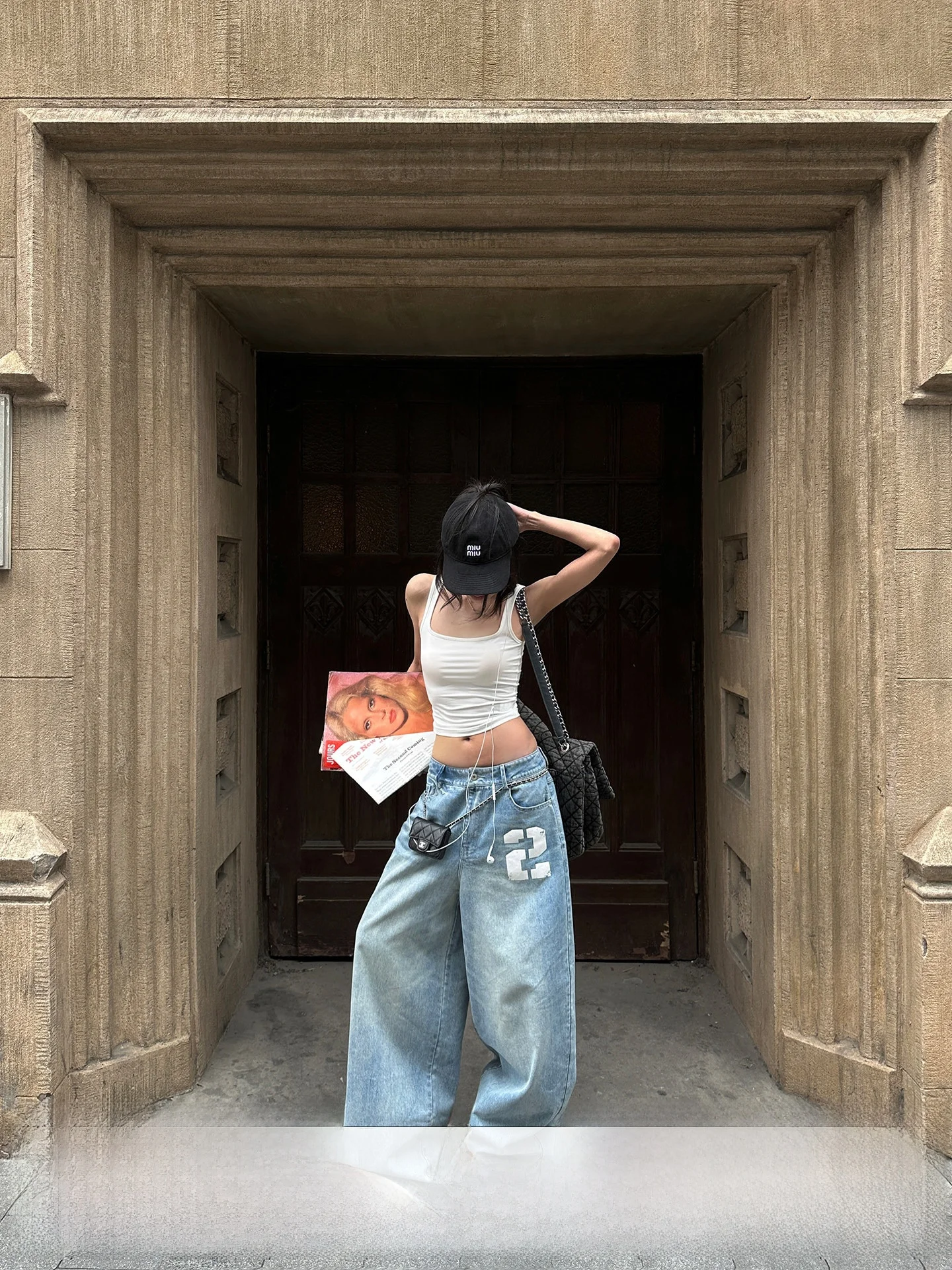 

Джинсы Warden Blue Wash с широкими штанинами, женские, летние, свободные, с низкой посадкой, повседневный стиль, хлопковая ткань, на молнии