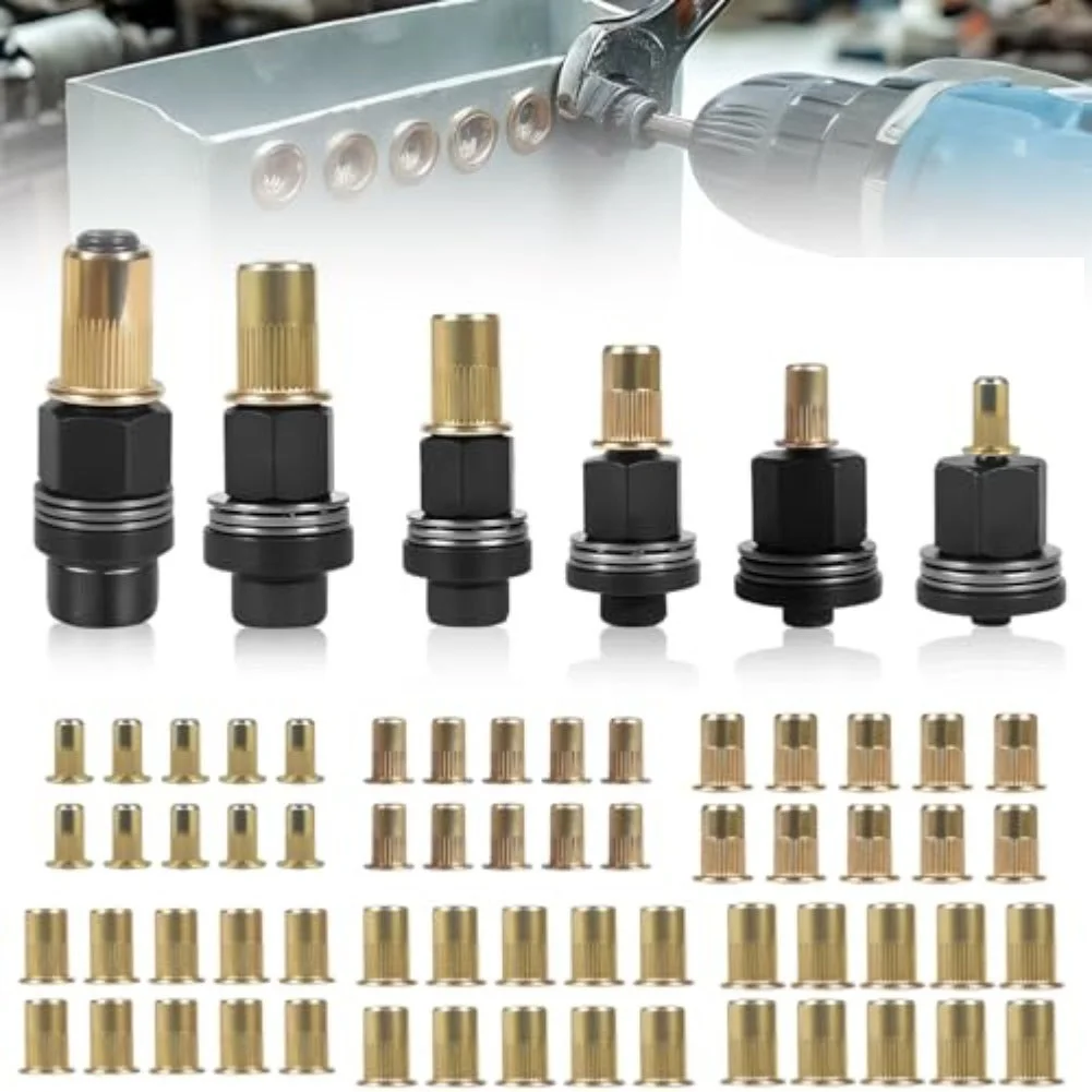 66PCS Hand Rivet Nut Heads Tool For M3- For M10 Kit Carbon Steel Manual Riveter Rivnuts Tool Iron Galvanized Nuts Replacement