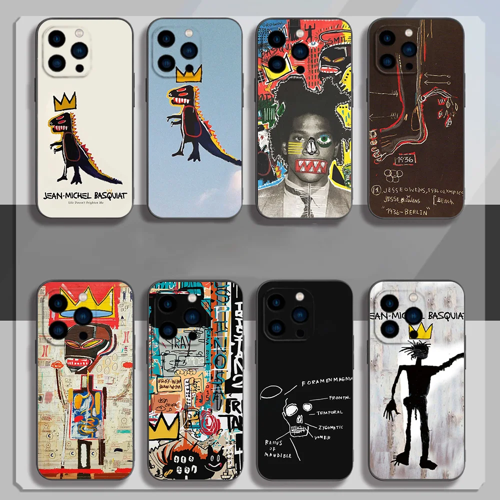 Artist J-Jean M-Michel B-Basquiat Phone Case for iPhone 12 11 13 14 15 16 Max Pro Plus Black Soft Silicone Cover