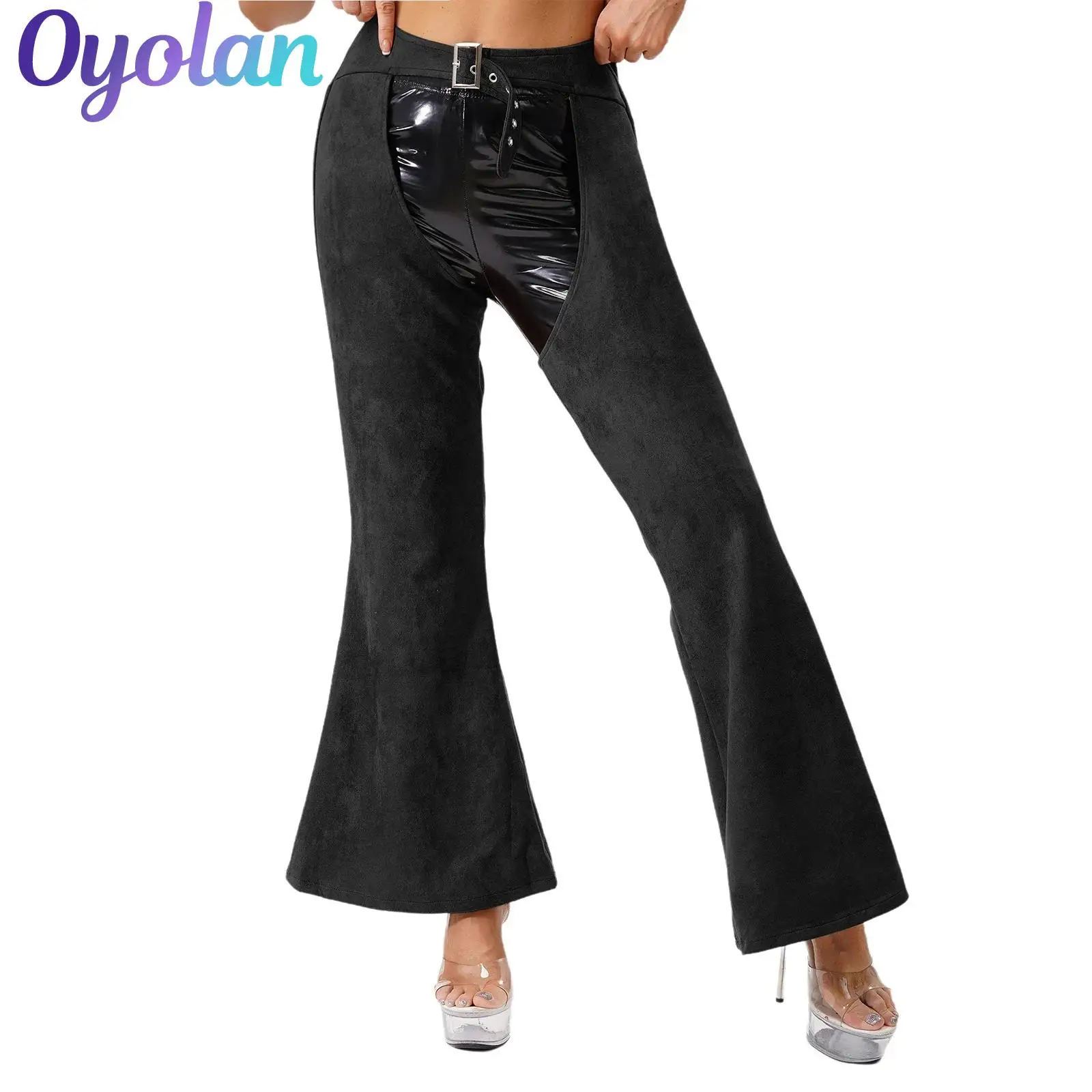 

Womens Vintage Western Cowgirl Cosplay Costume Suede Vintage Chaps Pants Hollow Out Cowboy Riding Motorcycle Biker Pants Trouser