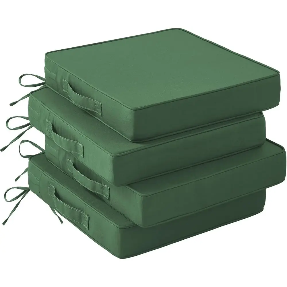

Set of 4 Outdoor Patio Chair Cushions, 19 x 19 x 3, Waterproof, with Handle and Ties, Forest Green