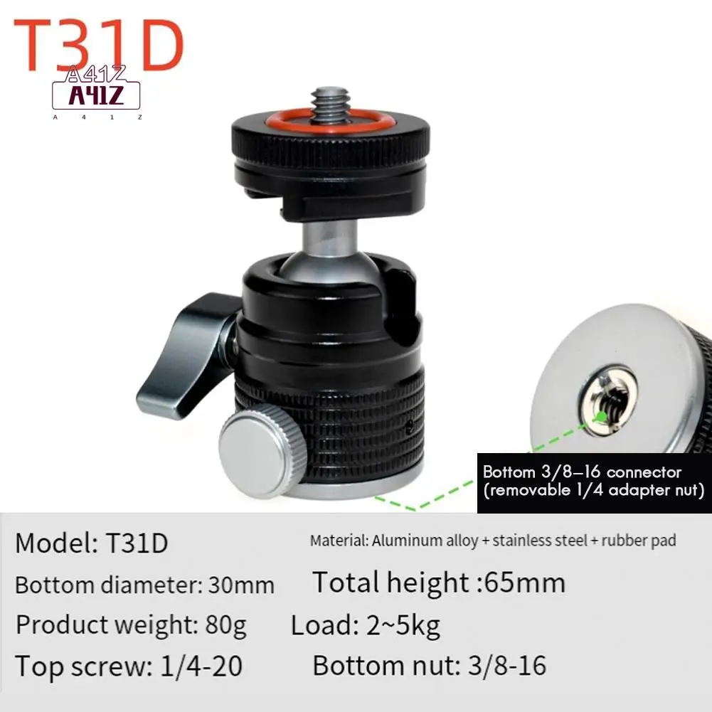 A41Z-Mini Ball Head Tripod Head With Universal 3/8 Inch Screw Mounts For DSLR Cameras Flash Tripod Monopod Fill Light Easy Insta