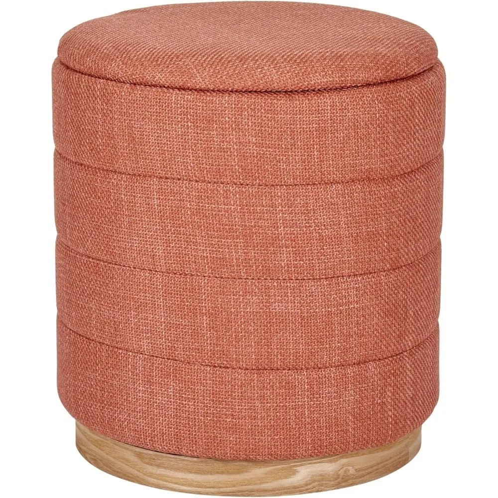 

Round Ottoman with Storage – Elegant Durable Linen Upholstered Footrest Bench for Living Room, Cylinder Vanity Stool
