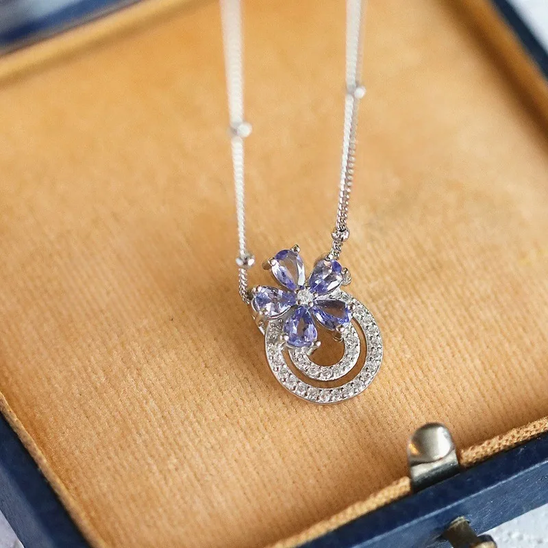 CCFJOYAS Small Fresh Sweet 925 Sterling Silver Light Purple Zircon Flower Pendant Necklace for Women Romantic Exquisite Necklace