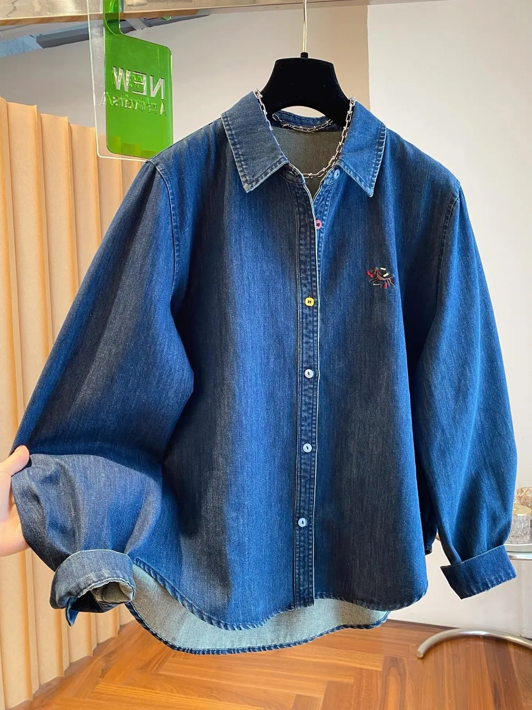 

Spring 2026 Women's Loose Fit Long Sve Denim irt Asymmetrical Front ort Ba Long Trendy Casual Versatile Top