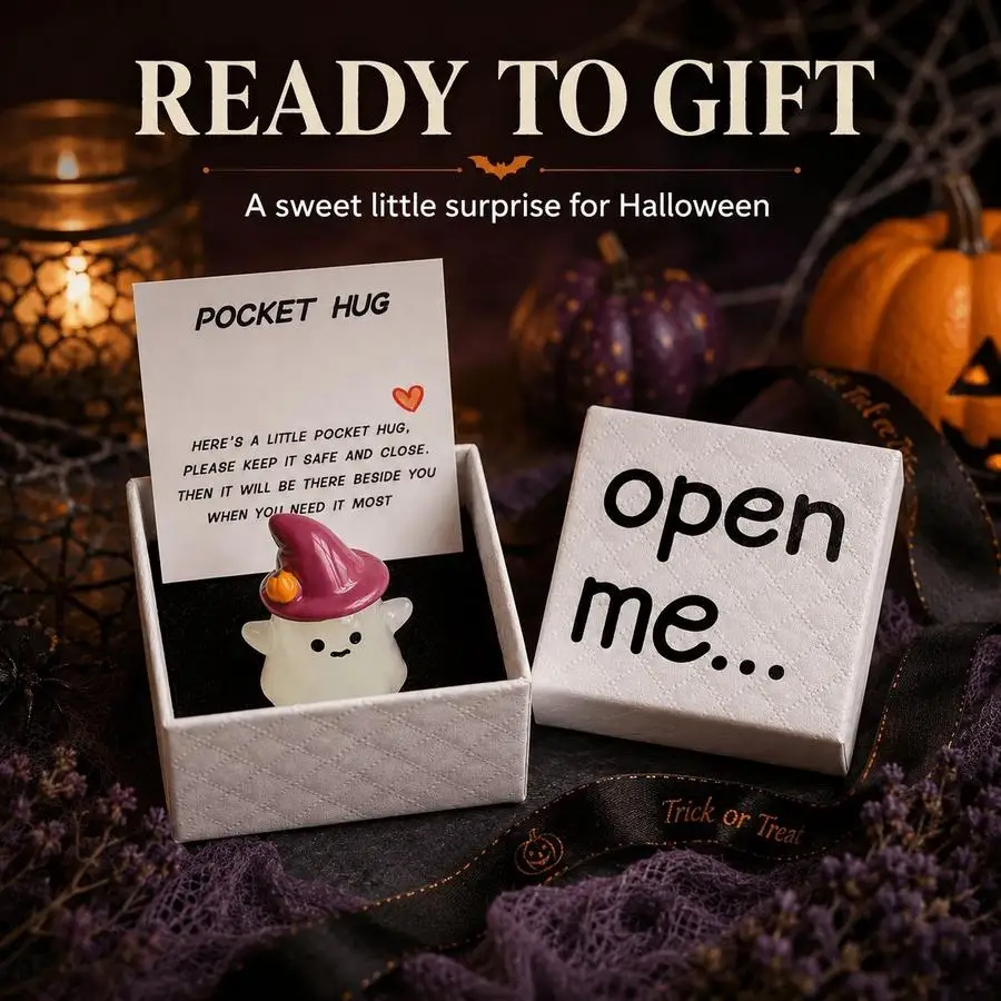 1/5/10/20/50/100pcs Cute Halloween Ghost Hugging Pocket Box Gift, OPEN ME Surprise Box, Heartwarming Gift Packaging Box - with M