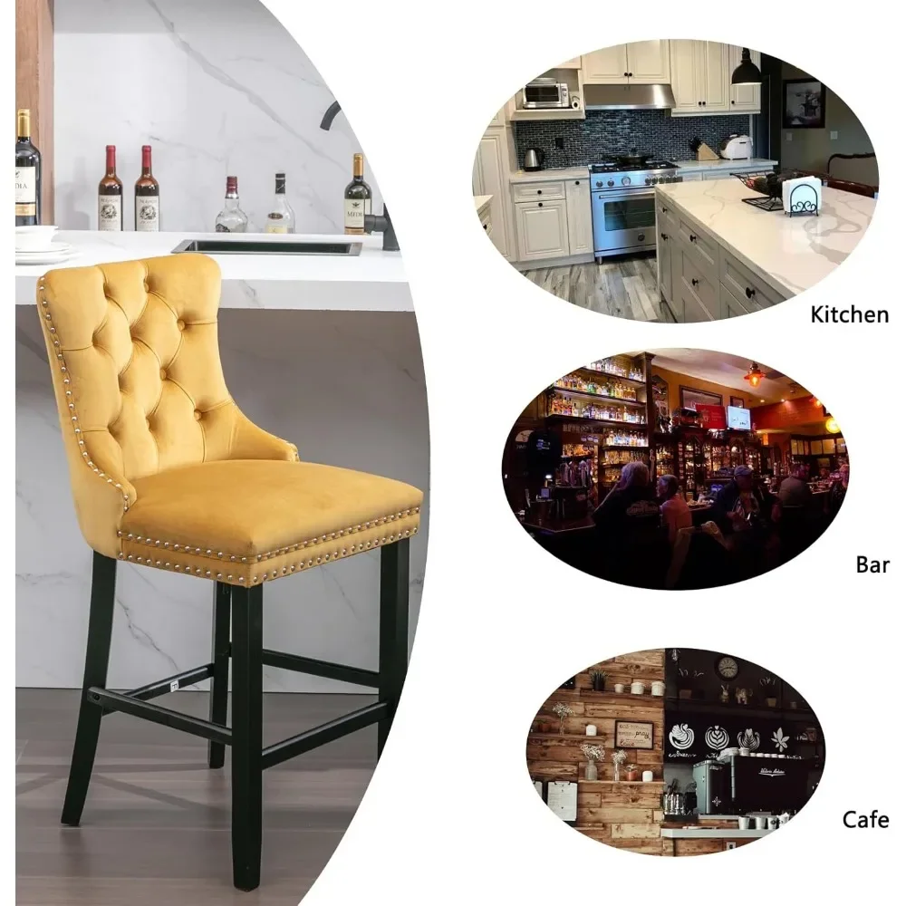 Tabouret de bar avec tête touffetée à boutons, chaise à rebord, siège recommandé à 27.2 avec dossier, lot de 2 tabourets de bar