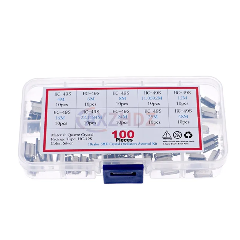 100/200PCS  HC-49S 10Values Quartz Resonator SMD DIP Crystal Oscillator Kit 4MHz 6MHz 8MHz 12MHz 16MHz 24MHz 25MHz 48MHz 2Pin