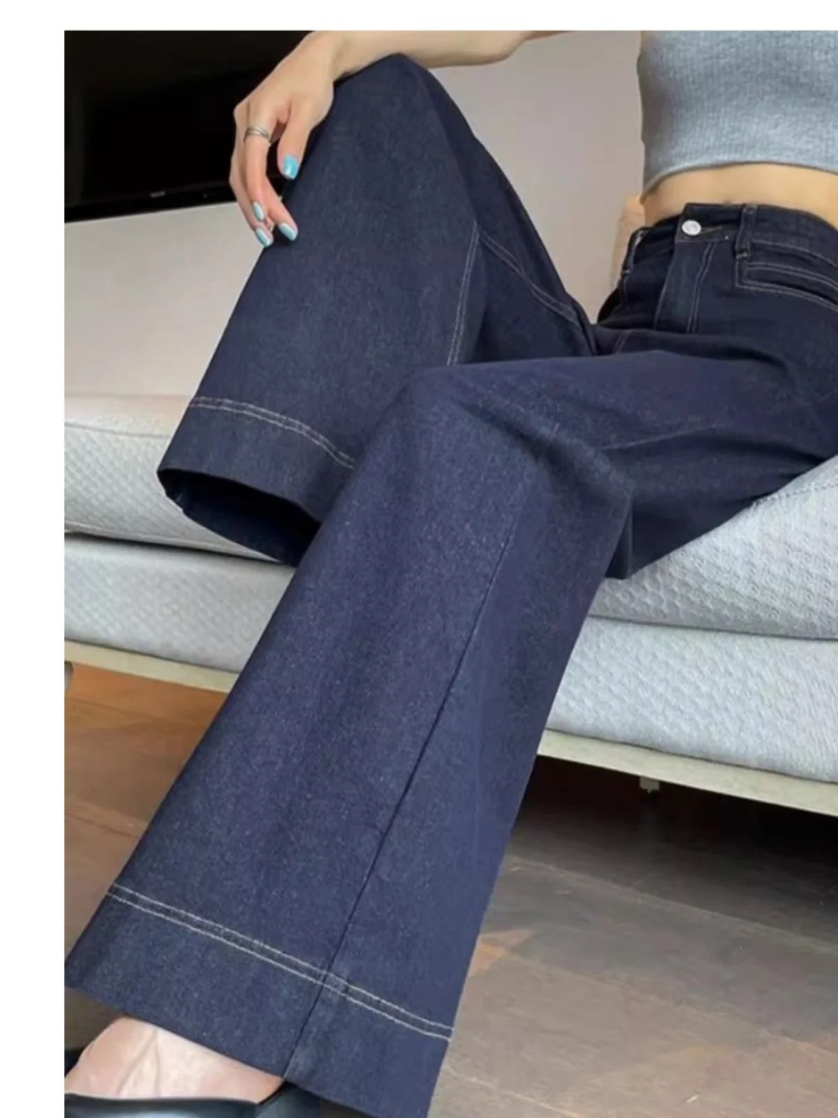 Tiefblaue Vintage-Jeans mit geradem Bein und weitem Schnitt, hoher Taille, lange Hose für Damen, Frühling/Herbst, neu, lässig...