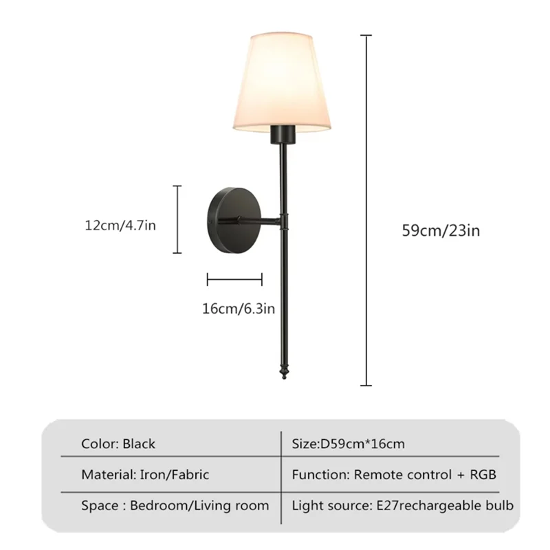 ABKS-Retro Wall Lamp LED Charge Remote Control Bulb Sconce For Bathroom Bedroom Fireplace Interior Waterproof Wall Lights