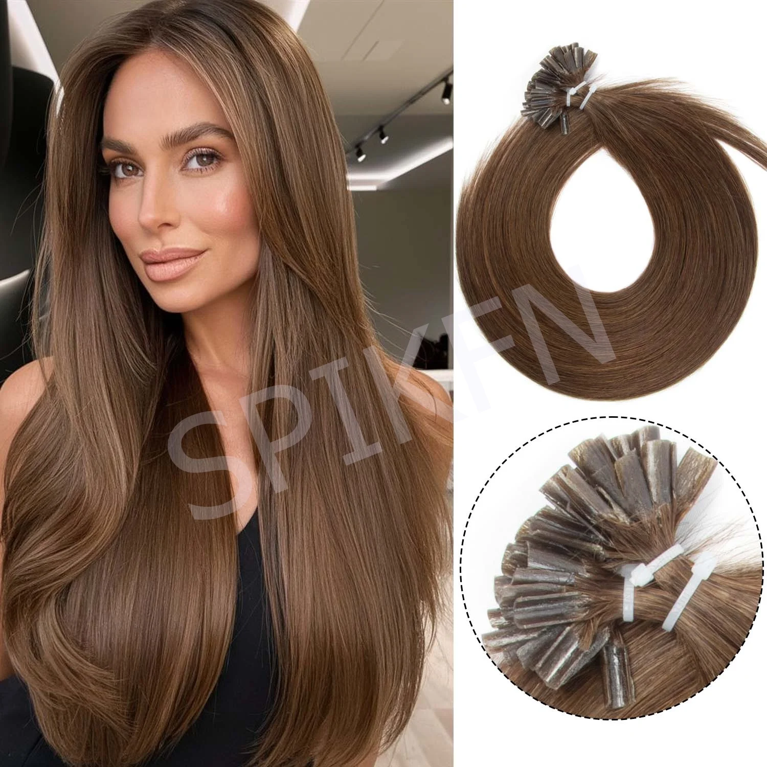 女性用フラットチップヘアエクステンション-fチップ-u-kチップ-フュージョンヘアエクステンション-本物のレミー人毛-ブラウン-ブラック-ブロンド