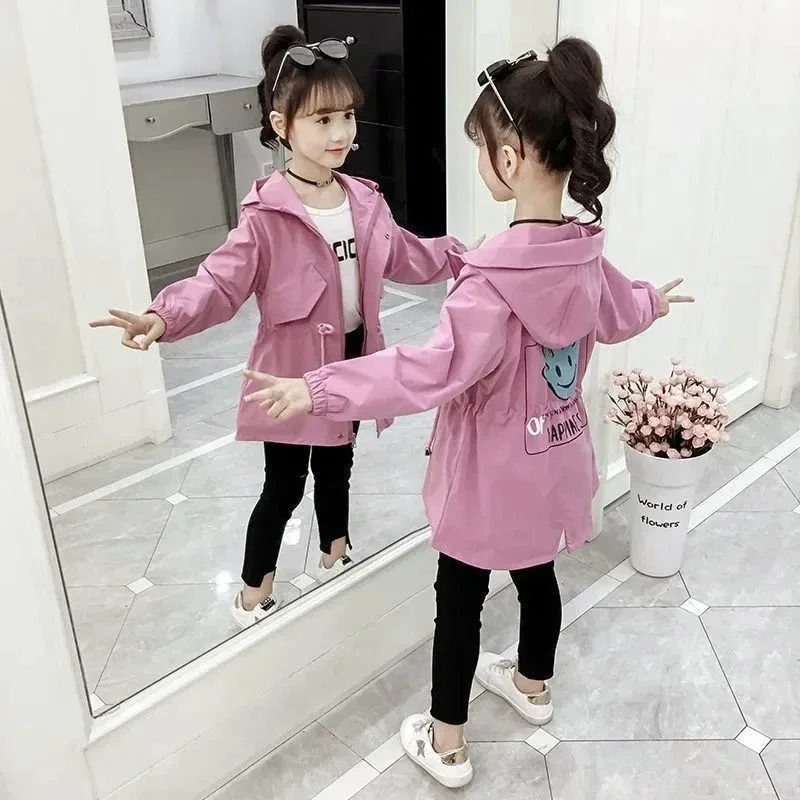 

Little Girls Spring New 11 Windbreaker Autumn Jacket Coats Fall Clothes for Kids 2 To 12 Years Old Hooded Outerwear Baby Trench