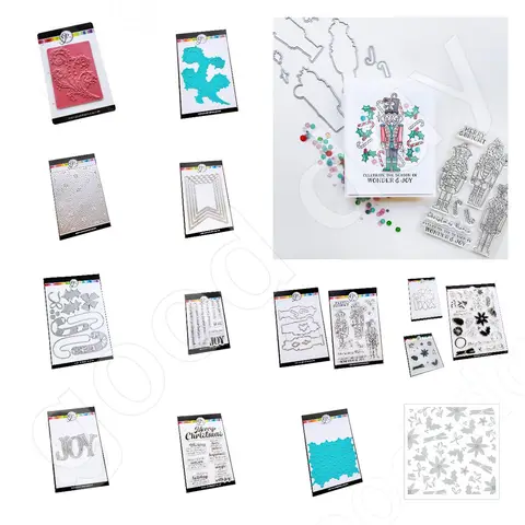 크리스마스 캔디 크래커 휴일 즐거운 메시지 금속 절단 다이 스탬프 스텐실 및 핫 포일 DIY 휴일 인사 카드, 신제품