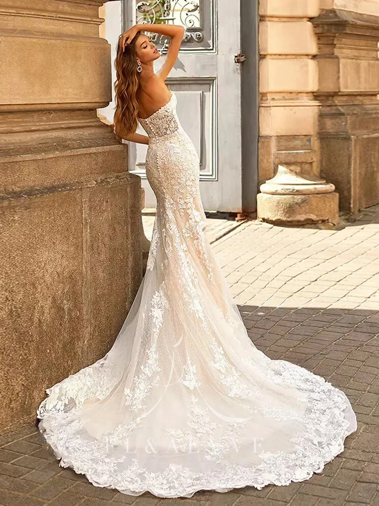 فستان زفاف FL&AEVVE مخصص على شكل قلب فساتين عرائس حورية البحر مع ذيل محكمة فاخر لحفلات الزفاف