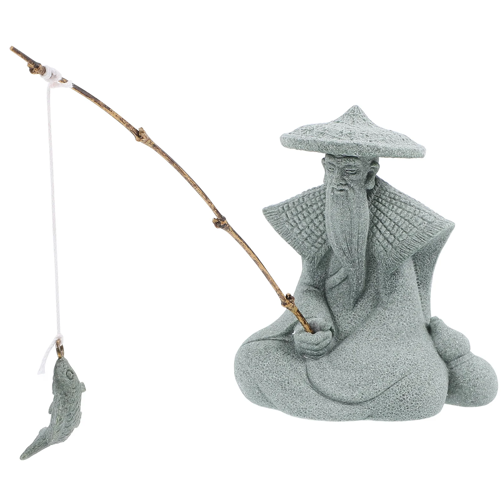 

Chinese Fisherman Statue Resin Built Fishing Ornament for Aquarium Bonsai Garden Home Decor Tranquil Landscape Mini Decoration