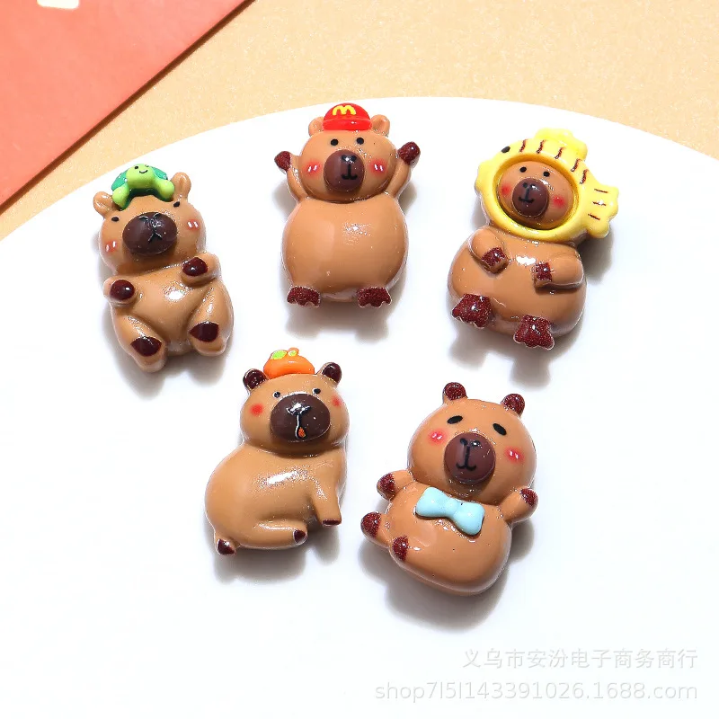 DW60 5 stücke Kawaii Cartoon Capybara Harz Charms Flatback Tier Handgemachte Anhänger DIY Schmuck Machen Dekoration Trend Zubehör