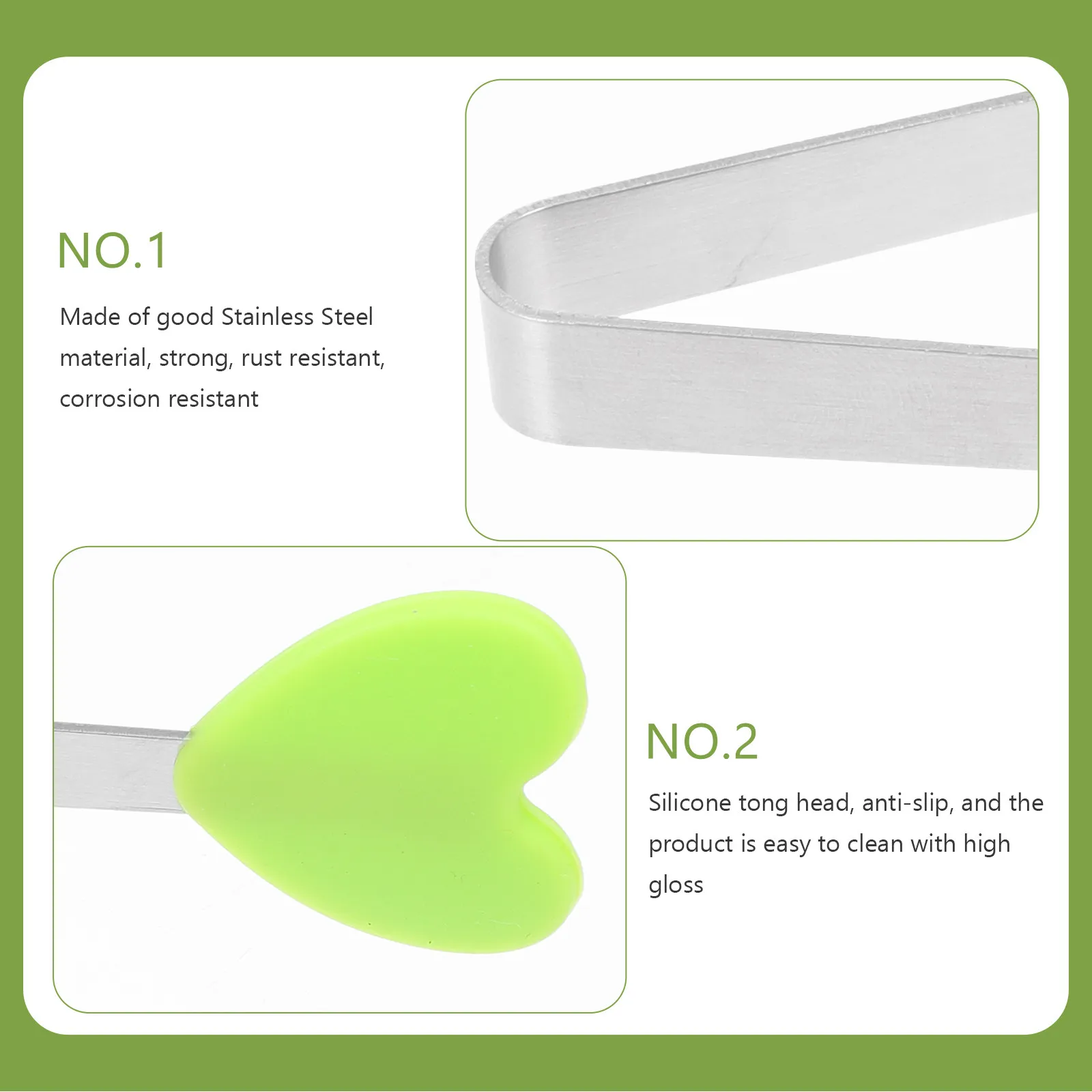 3Pcs Silicone Tongs Mini Stainless Steel Ice Cube Clip Small Bread Tong Food Clip Party Candy Salad Buffet Kitchen Tool