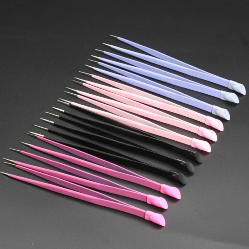 148mm-Silicone Nail art Tweezers With Pressing Head Double Ended Stickers Rhinestones Pick Up Clip Stainless Steel Manicure Tool