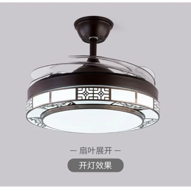 Novo estilo moderno ventilador de teto chinês com luzes sala jantar sala estar quarto ventilador elétrico luz pingente 48 polegadas 48w