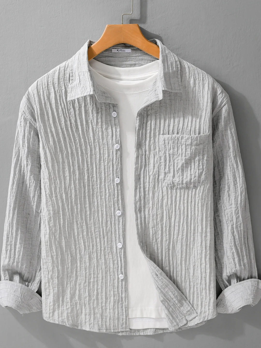 

Men's Casual Long Sve irt Pure Color Linen Lyocell Texture Folded Texture Lightweight Breathable Loose Fit Sunscreen