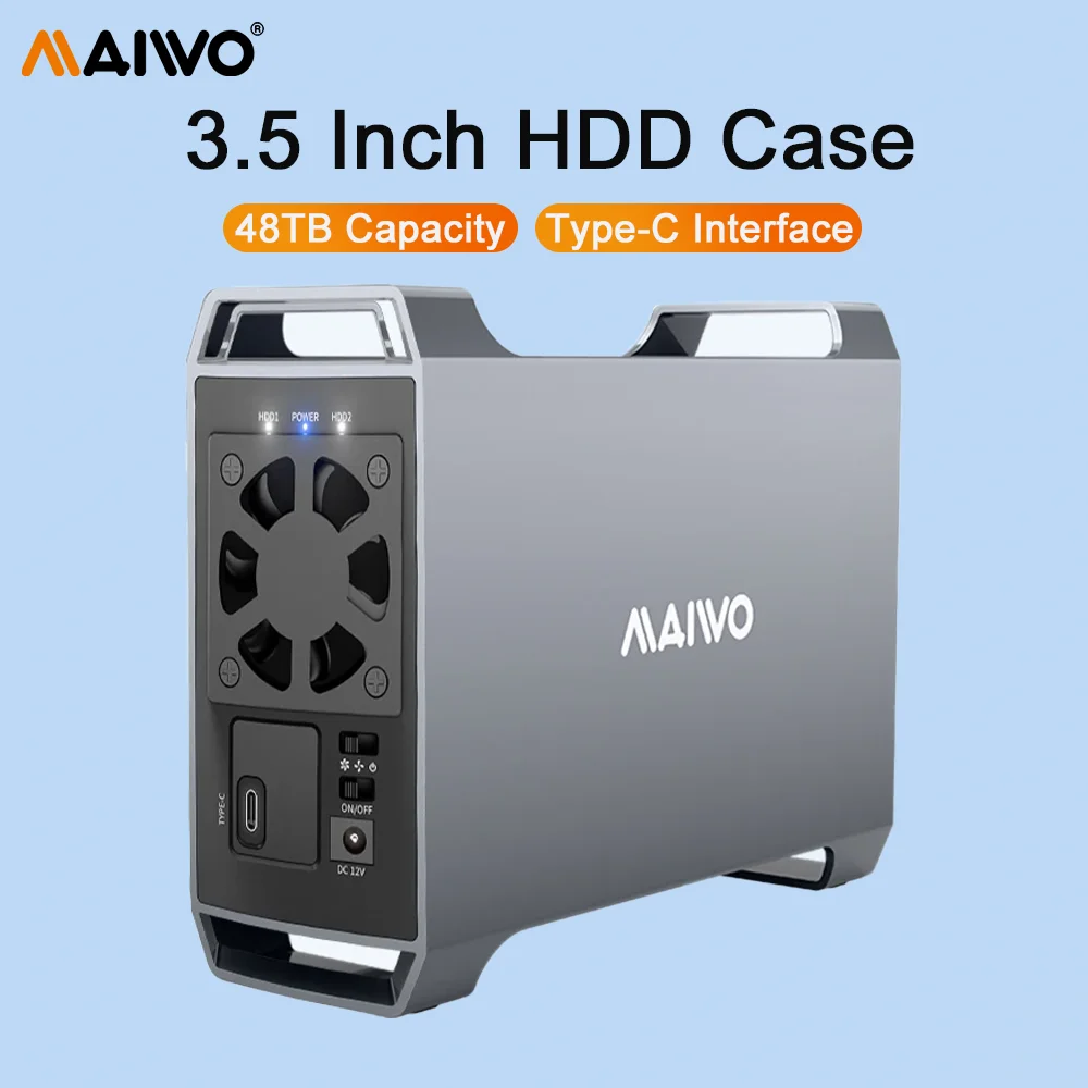 

Корпус для жесткого диска MAIWO 3,5 дюйма, адаптер SATA-USB3.0 Type-C Gen2, док-станция с двумя отсеками, поддержка объема до 48 ТБ