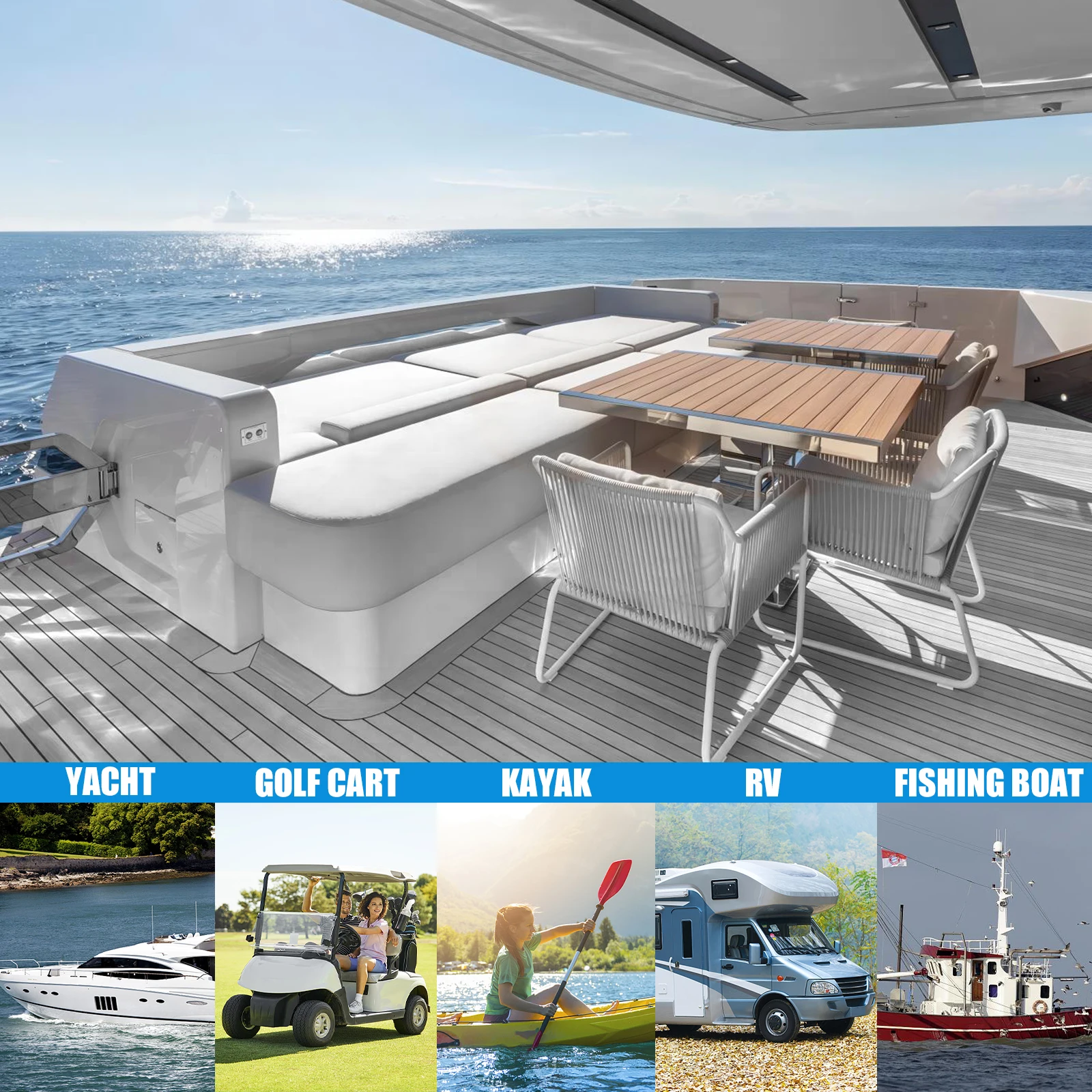 Boat Flooring Sheet 2.4m Self-Adhesive EVA Foam Boat Flooring Non-Slip Carpet for RV Yacht Kayak Sea Deck Faux Teak Marine Mat