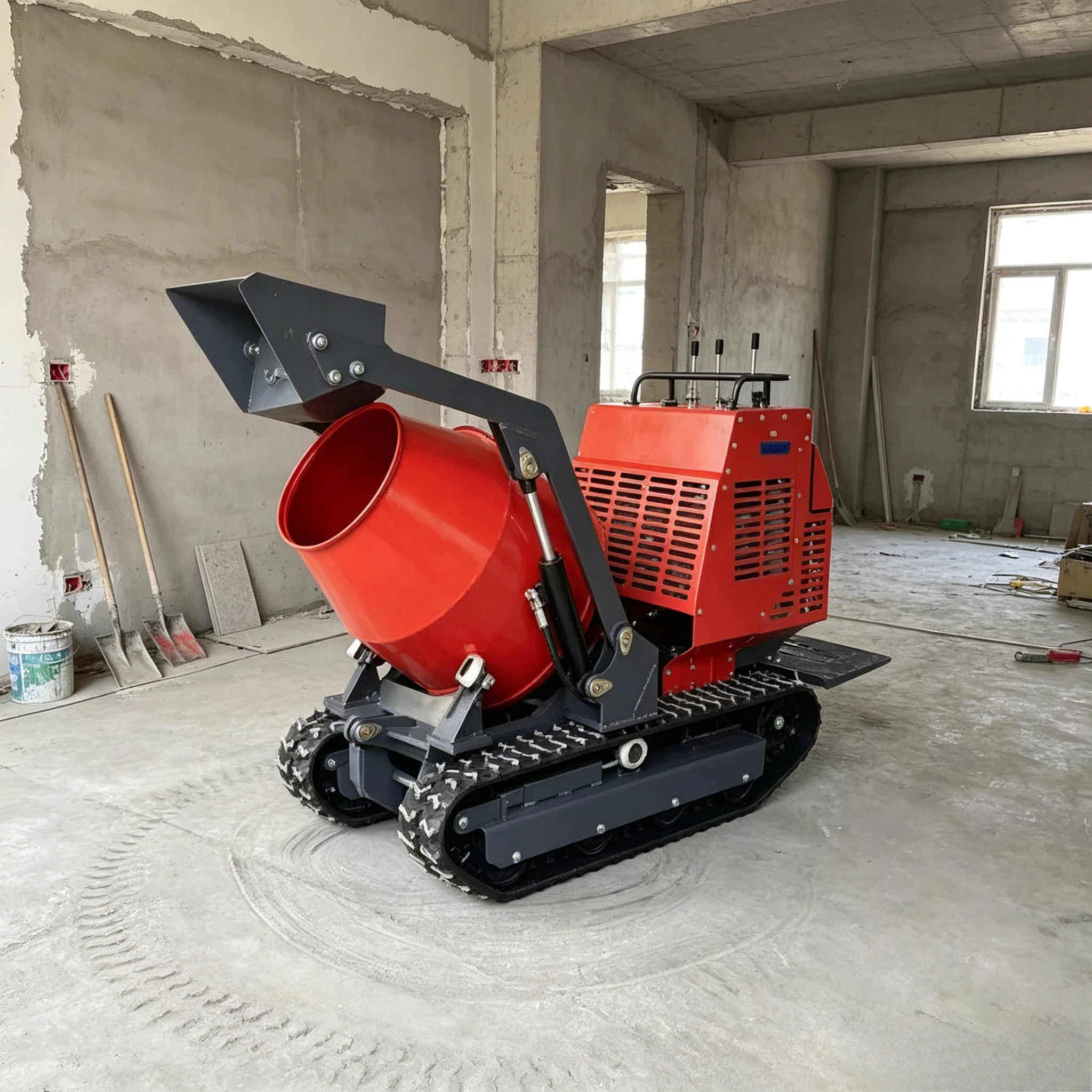 YG Customized High Horse-powered 750kg Mini Concrete Mixer Rubber Tracked with Diesel Engine Mixer Hydraulic Pump for Sale
