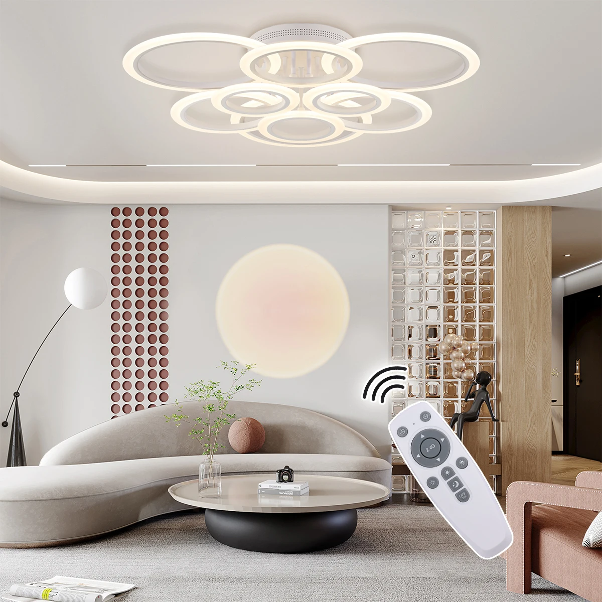Modern LED Ceiling Lights 9 Rings Hanging Lamps Fixture Remote Dimmable Indoor Chandelier Lamp Home Decor Lustre For Living Room