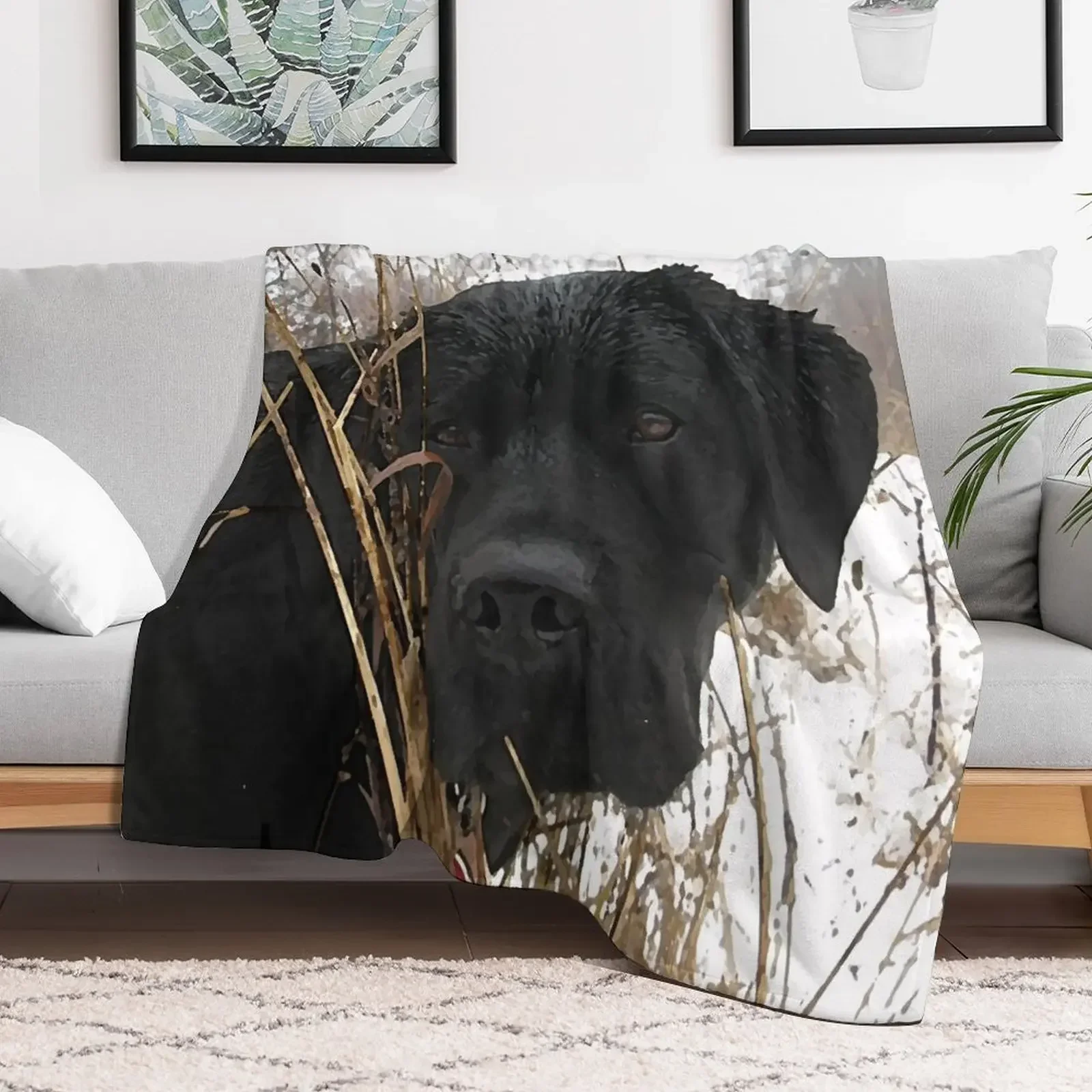 Late Season Hunt - Black Labrador Throw Blanket Baby Sofas Heavy Blankets