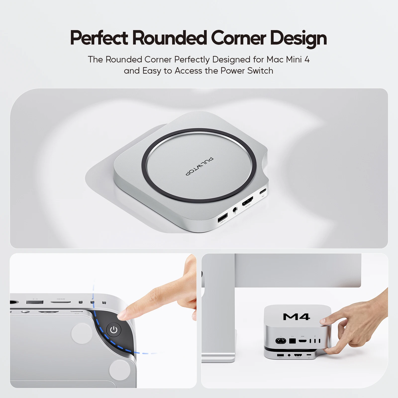 PULWTOP Mac Mini M4 Hub Stand with M.2 SSD Enclosure, with HDMI 4K 60Hz,  USB C Hub Accesorios for Mac Mini 2024 M4 Pro