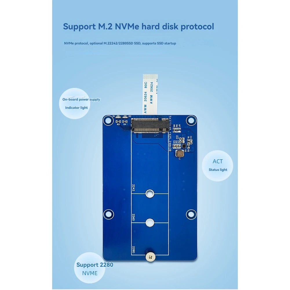 

Плата расширения SSD для Raspberry Pi 5 PCIE M.2 с поддержкой протокола жесткого диска M.2 Nvme для RPI 5-Y18A