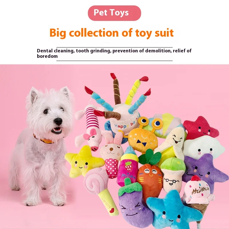 

Dental Chew-Resistant Plush Toys - Squeaky Fruit-Shaped Dog & Cat Toys for Teeth Cleaning & Play