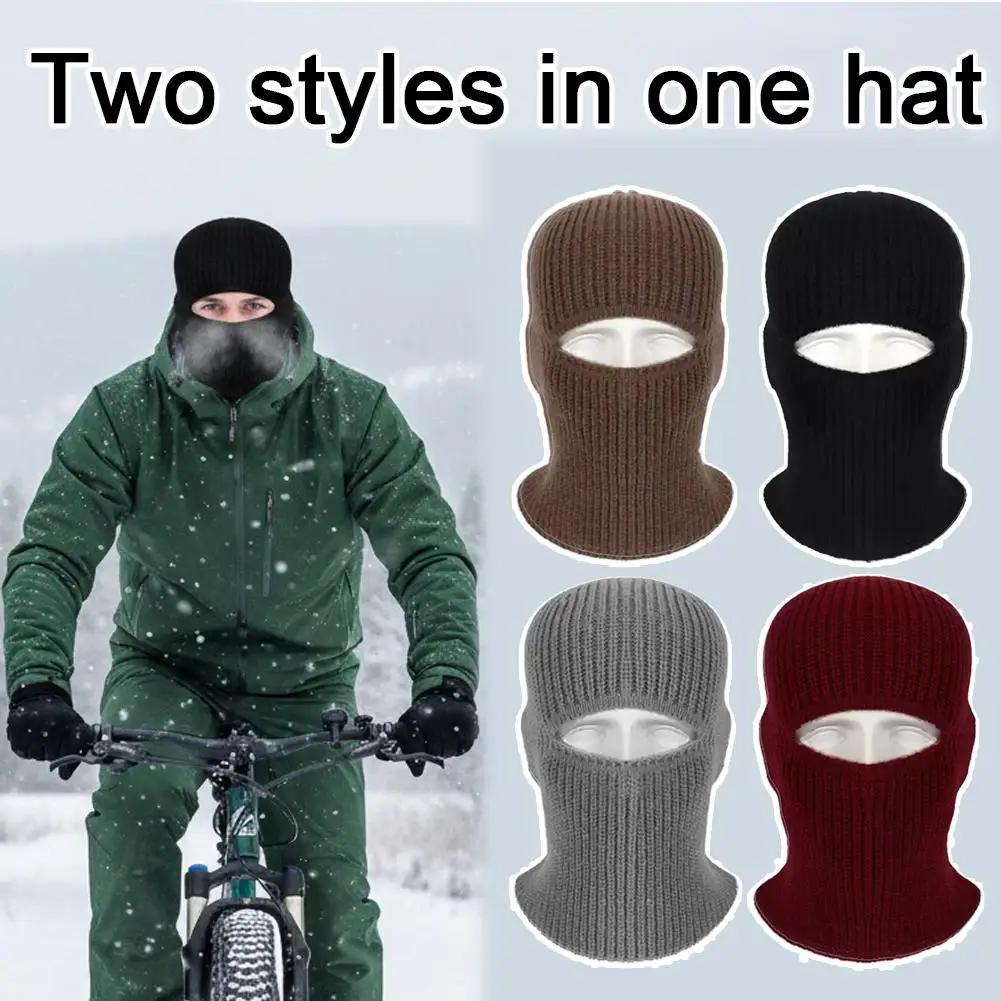 Maska 2w1 Czapka typu beanie Dzianinowa Gruba Zimowa Kominiarka Narciarska Pełna Maska na Twarz Termiczna Wiatroodporna Odporna na Zimno Czapka z Nausznikami do Biegania