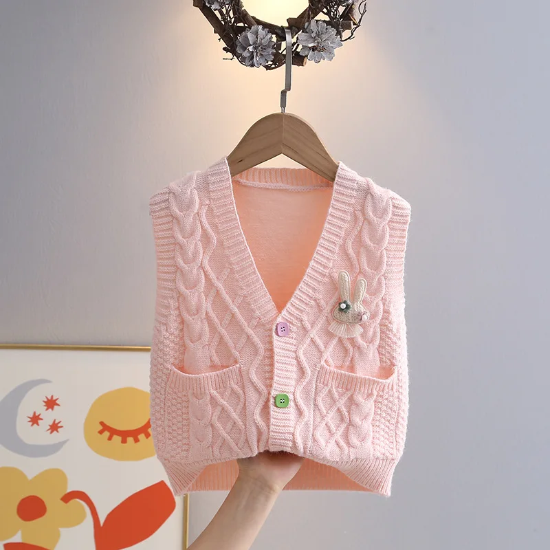 Girls Knitted Vests Spring Autumn 2025 Children Woolen Jersey Sweaters Tops For Baby Girl Clothes Kids Princess Outerwear 4 5 6Y