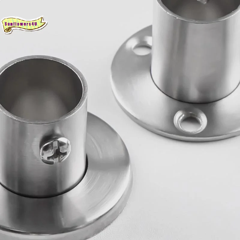 Stainless Steel Pipe Bracket Flange 2pcs Pole Socket Holder Wall Mount for 25mm Closet Rod Heavy Duty Garment Bar Support