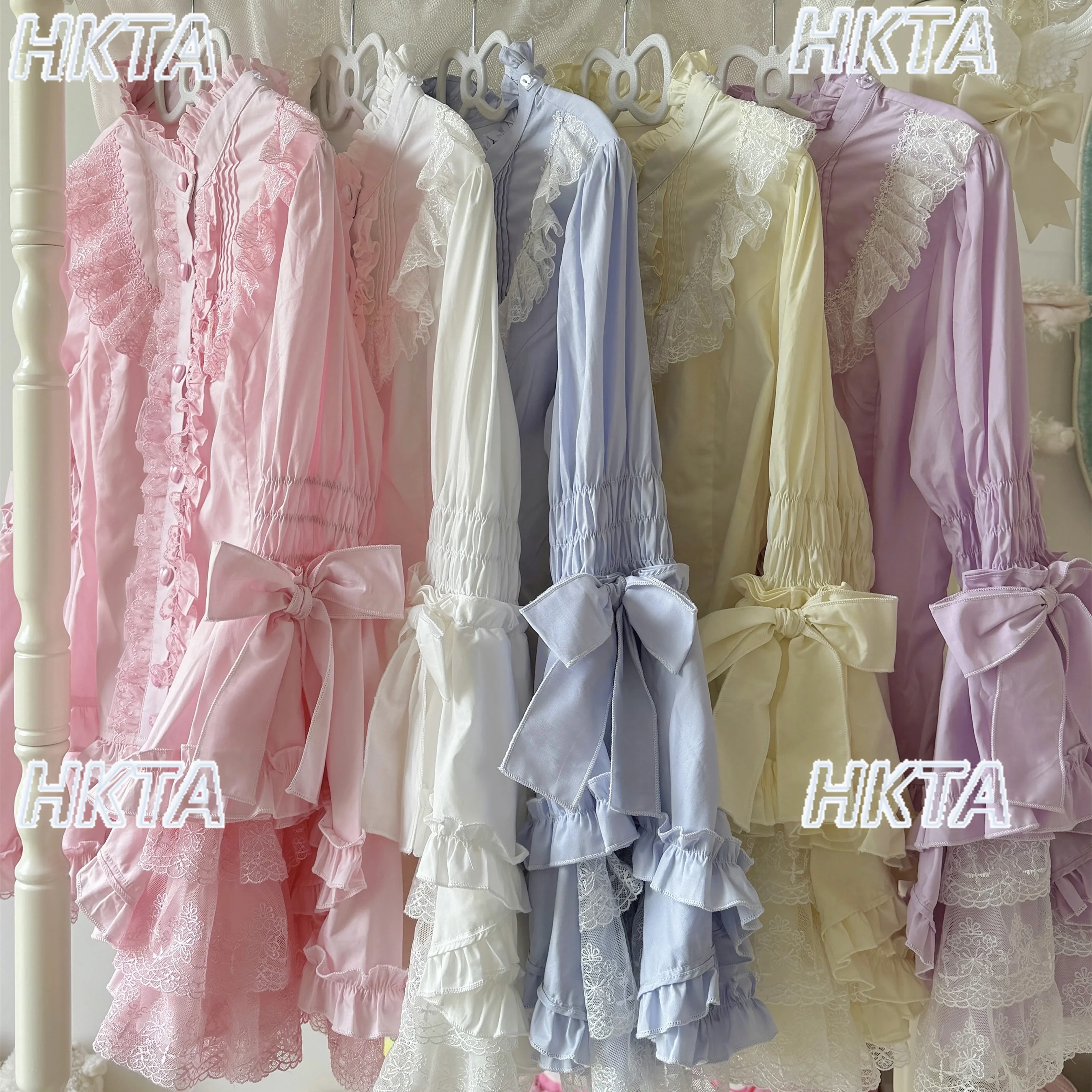 Lolita Kawaii Blouse Horn Long Sleeved Base Slim Inner White Shirt Women Sweet Lolita Girl Versatile Lace Fungus Edge Bow Blusas