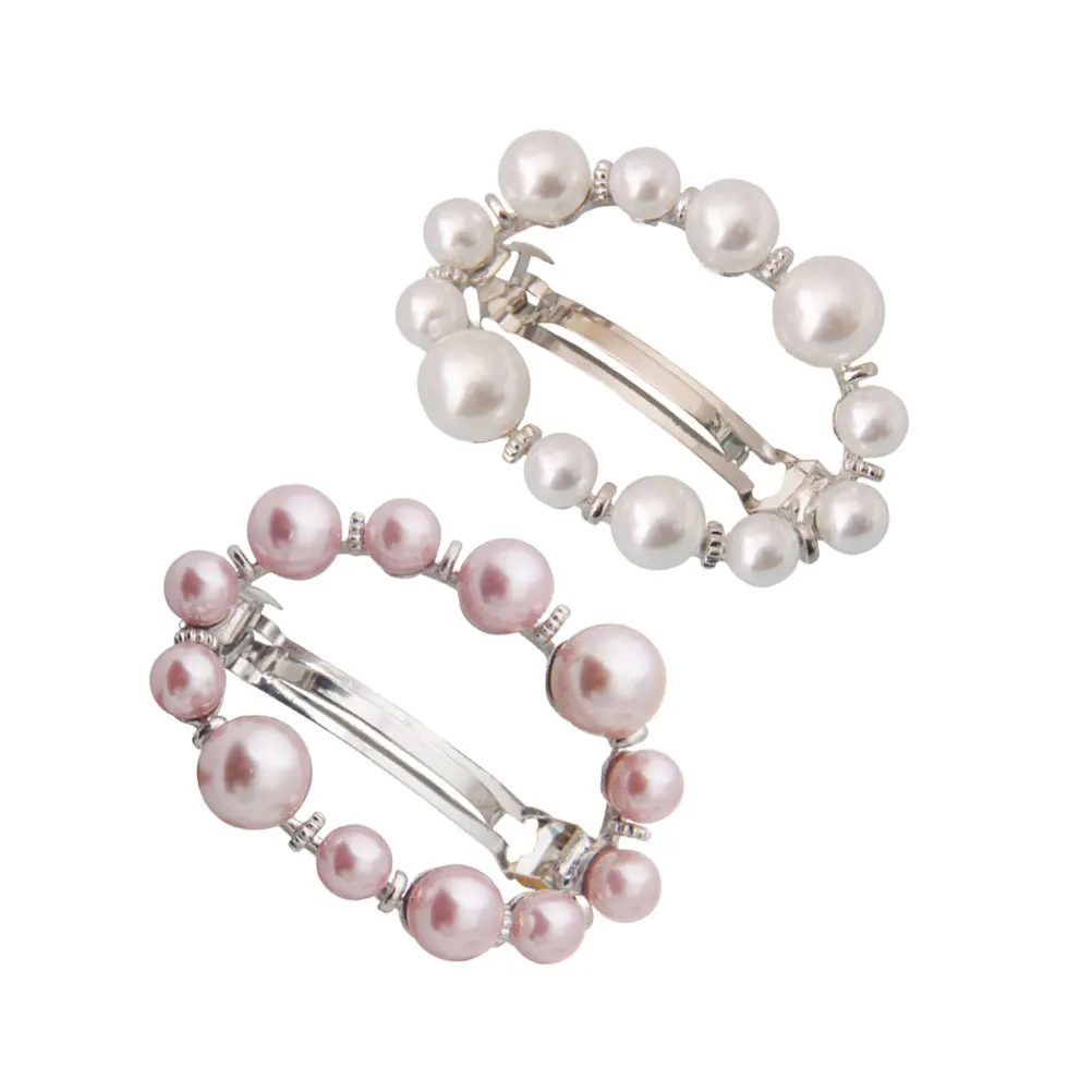 

2 Pcs Oval Hair Clip Women Accessory Pearl Girl Accessories Hollown Clips for Girls Metal