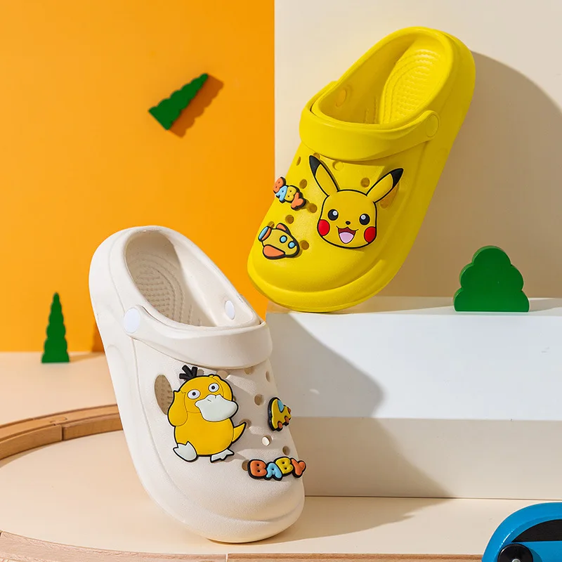 Cartoon Pokemon Anime Shoes Pikachu Jigglypuff Charmander Snorlax Kawaii Summer Home Slippers Beach Sandals Kids Cute Gift