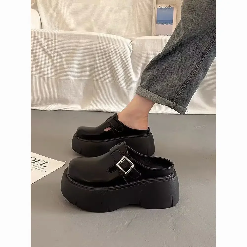 Korean Style High-End Feel Thick Bottomed Leg-Lengthening Floppy Sandals 2024 New French Casual Style Soft-Soled Lazy Shoes