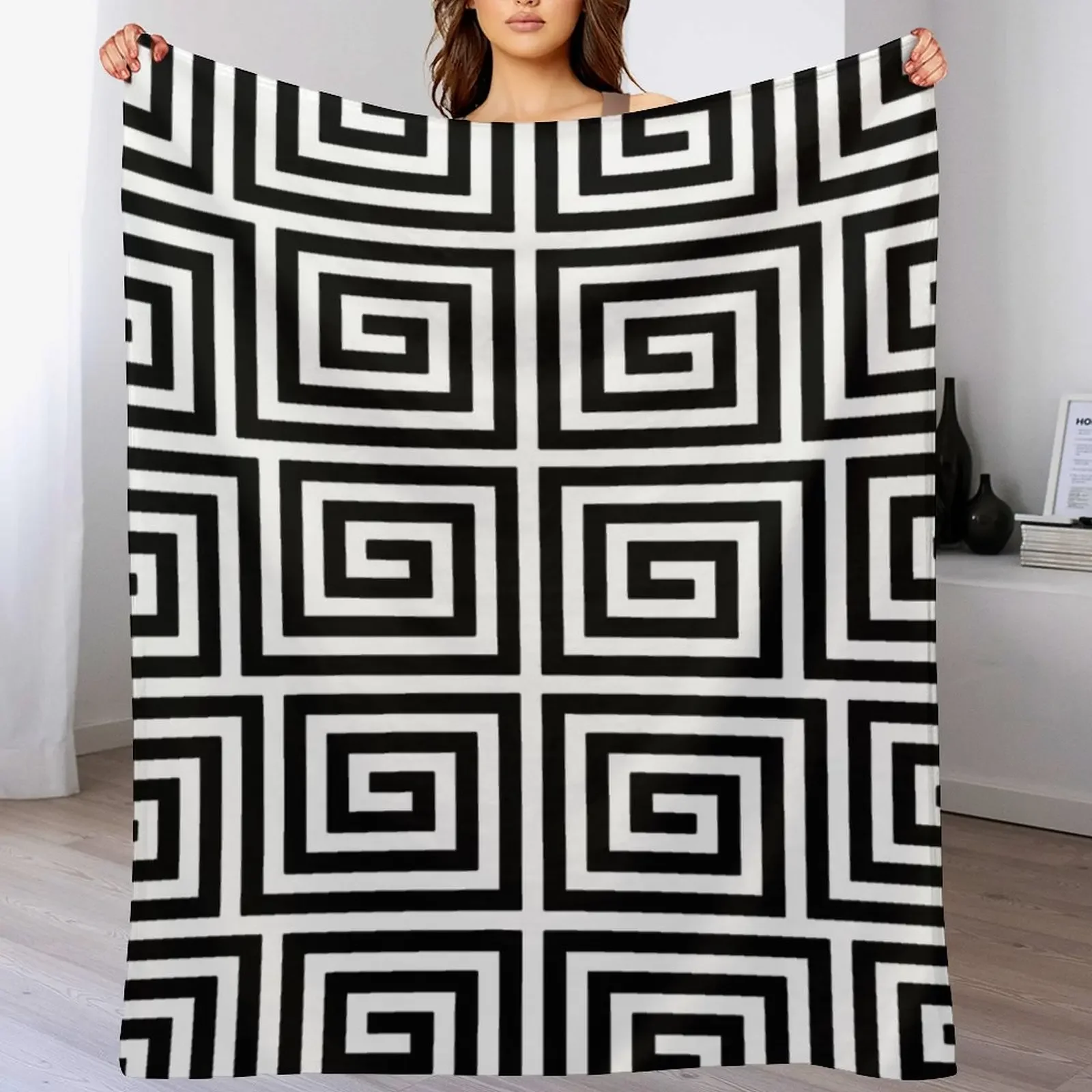 Greek Key Pattern 122 Black and White Throw Blanket Kid'S Decorative Sofas Blankets